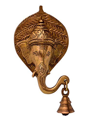 Purpledip Messing Antik-Finish Ganesha-Kopf mit Glocke Wandbehang (10768b) von Purpledip