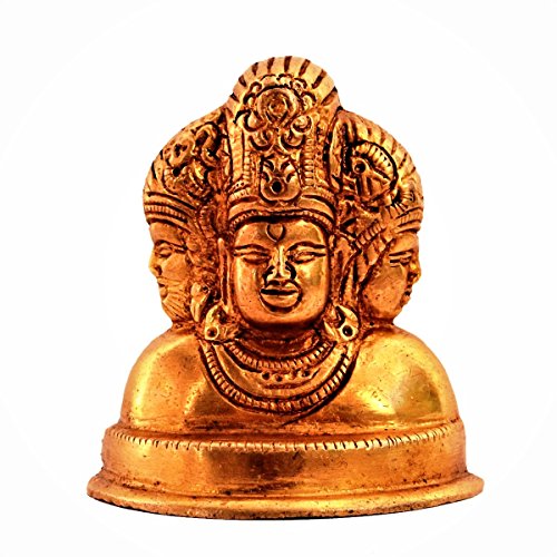 Purpledip Messing-Statue Dattatreya: Lord Brahma Vishnu Mahesh Shiva Tridev Trimurti Statue für Zuhause, Büro, Tisch, Ladentheke (11187) von Purpledip