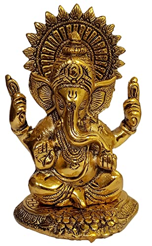 Purpledip Metallstatue Ganesha (Ganpathi, Vinayaka) mit Chakra: schönes Dach/Avatar/Mudra Idol (10928) von Purpledip