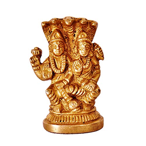 Purpledip Mini Idol Vishnu-Lakshmi (Laxminarayana): Solid Brass Metal Statue for Home Temple (11387) von Purpledip