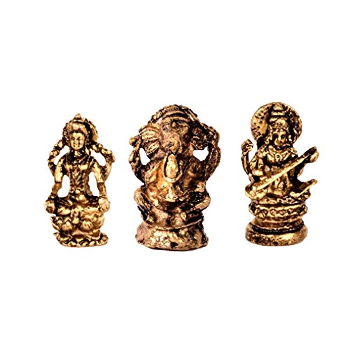 Purpledip Miniatur-Statue, Set, Lakshmi, Ganesha, Saraswati: 11177 Sammlerstück von Purpledip
