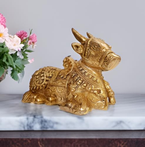 Purpledip Rare Collection Nandi Bull Statue: Brass Idol with Intricate Sculpting (10923) von Purpledip