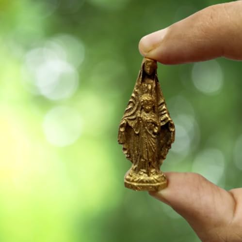 Purpledip Seltene Miniatur-Statue aus Messing, Mutter Maria und Jesus Christus, einzigartiges Sammlerstück mit Gold-Finish (12150) von Purpledip
