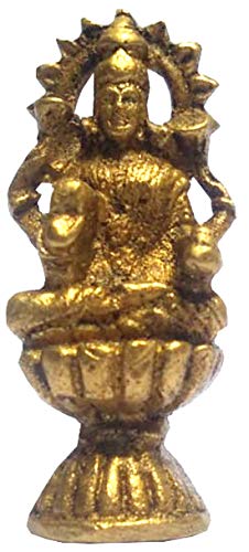 Purpledip Seltene Miniaturstatue aus Messing, Idol Göttin Lakshmi (Laxmi): einzigartiges Sammlerstück mit Gold-Finish (11901) von Purpledip