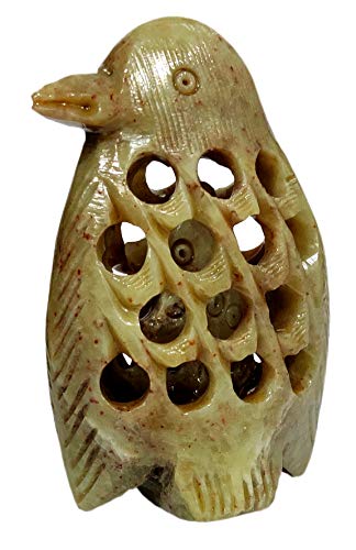 Purpledip Speckstein Statue Nested Pinguine Gitterdesign Jaali Work Mesh Skulptur (12103) von Purpledip
