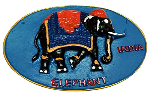 Purpledip Stone Fridge Magnet: Colorful Elephant, Indian Souvenir Gift (11668) von Purpledip