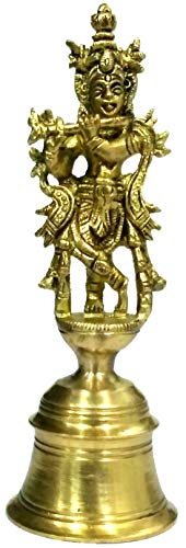 Purpledip Unique Brass bell with Lord Krishna for Hindu pooja, Indian gift ideas (10223) von Purpledip