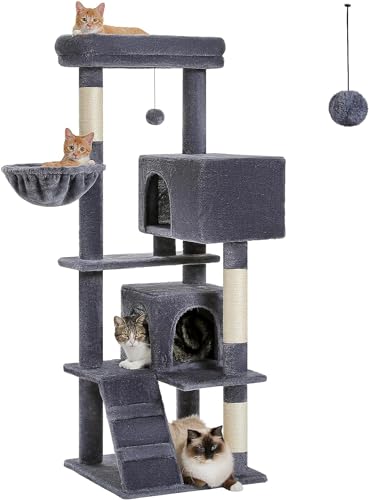 Purpurra Kratzbaum Katzenbaum für große Katzen Erwachsene mit großer Sitzstange 143 cm (Dunkelgrau) von Purpurra