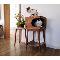 Rustikale Box Eiche Dunkel Mit Hängematte - Wunderschönes Katzenhaus Für Zwei Katzen Von Purrfur von PurrFurPL
