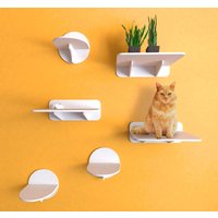 Katzen Wandregal Set in Der Farbe Weiß Mit 3 Stufen | Größe M Und Ablagen Zum Spielen Nickerchen Möbelset Für Den Innen - Außenbereich von PurrPurrByAnnabella