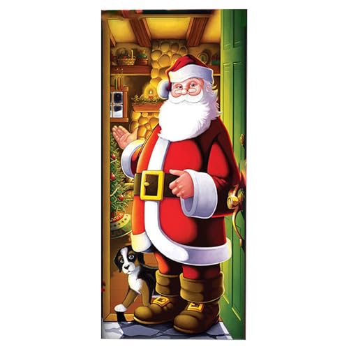 Pursuit-W WeihnachtsdekoTürdeko,Weihnachten Türvorhang Deko,93cm x 201cm Weihnachtsmann Tür Abdeckung Dekoration Hängen Banner Hintergrund, Weihnachtsbanner für Haus Haustür Veranda (03-D, One Size) von Pursuit-W