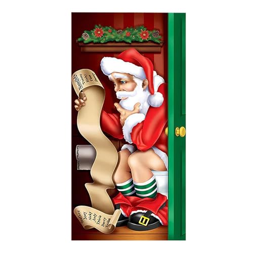 WeihnachtsdekoTürdeko ,Weihnachten Türvorhang ,90cm x 200cm Weihnachtsmann Tür Abdeckung Dekoration Hängen Banner Hintergrund, Weihnachtsbanner für Haus Haustür Veranda Weihnachten (04-A, One Size) von Pursuit-W