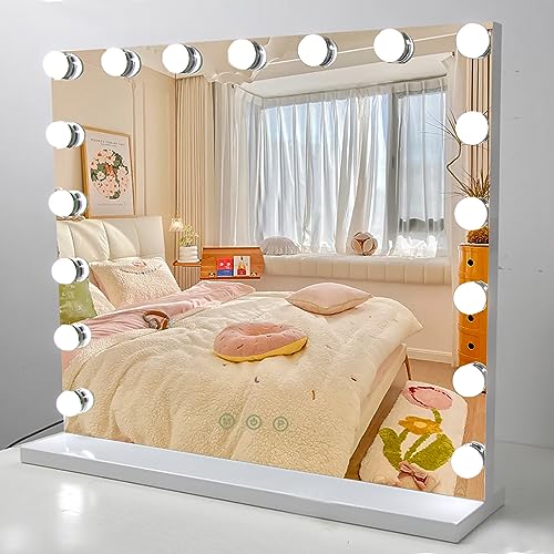 Puselo Hollywood Spiegel mit Beleuchtung, großer Schminkspiegel mit 3 Farbtemperaturen, USB-Anschluss,Touch Steuerung, dimmbar Makeup Spiegel für Tisch & Wandmontage (80x60CM) von Puselo