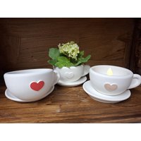 Dekotasse Mit Untertasse, Giessmasse, Raysin, Keraflott, Keracraft, Weiß, Teelichthalter, Deko, Geschenk von Pusselei