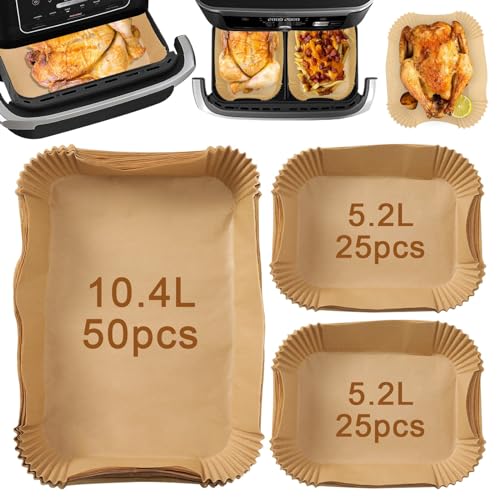 Putentfun 100 Stück Backpapier für Heißluftfritteuse Ninja AF500EU AF500EUCP, Rechteckig Airfryer Backpapier für Ninja Flex Drawer Dual Zone AF500EU 10,4L von Putentfun