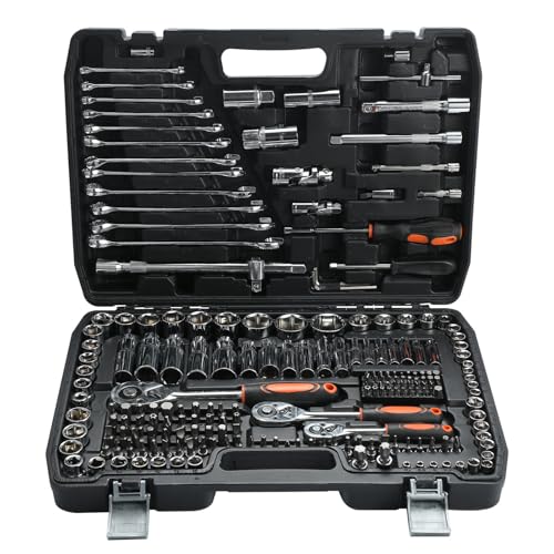 Putentfun 216 tlg Steckschlüsselsatz Cr-V Ratschenkoffer Werkzeugkoffer 24 Zähne 1/2" 1/4" 3/8" Sechskant Steckschlüsseleinsatz Torx, Schlitz, Phillips, Pozidrive Bitsatz Steckschlüsseleinsätze von Putentfun