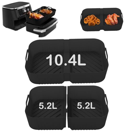 Putentfun Heißluftfritteuse Zubehör für Ninja AF500EU, 3 Pack Ninja Foodi Flexdrawer 10,4 L Wiederverwendbar Silikonform Air Fryer Accessories für Ninja AF500EU（Schwarz 1x10.4L+2x5.2L） von Putentfun