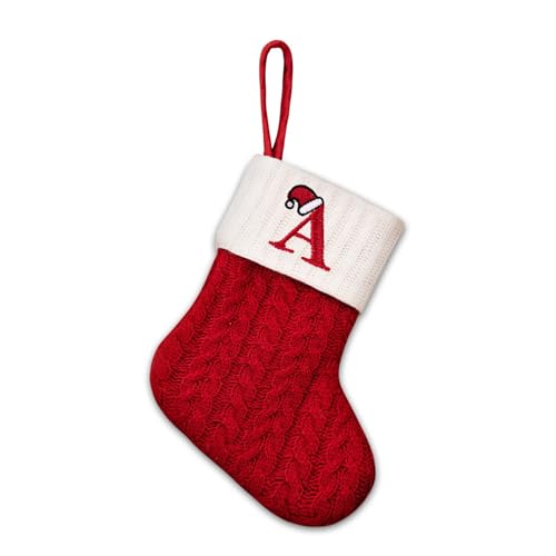 Putentfun Nikolausstrumpf Personalisiert mit Buchstaben Weihnachtsstrümpfe 20 cm Bestickter Nikolausstrumpf Christmas Stockings Weiß Bündchen Kamin hängende Ornamente Geschenkhalter für Weihnachtsbaum von Putentfun