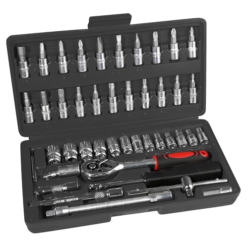 Putentfun Steckschlüsselsatz 46-teilig Steckschlüssel Satz mit Knarre und Adapter Werkzeug aus Chrom-Vanadium Stahl 1/4 Zoll,Bitsatz, Steckschlüsseleinsätze, Werkzeugkoffer von Putentfun