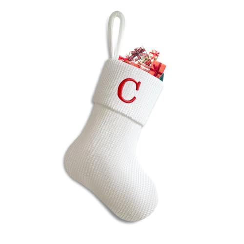 Putentfun Weihnachtsstrumpf Personalisiert Nikolausstrumpf 22 cm Weihnachtsstrumpf Füllung für Weihnachtsdekoration Christmas Stockings Weihnachtsbaum Kamin hängende Ornamente - e Weiß C von Putentfun