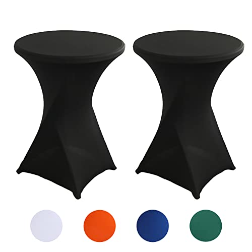 2er-Set Stretch Stehtisch Hussen, Stehtischhusse Ø 80 x 110 cm, Verstärkung im Fußbereich, Elegante Waschbare Tischdecke für Bistrotische/Bartische und Hochzeit/Cocktail-Party (Schwarz) von Putniu