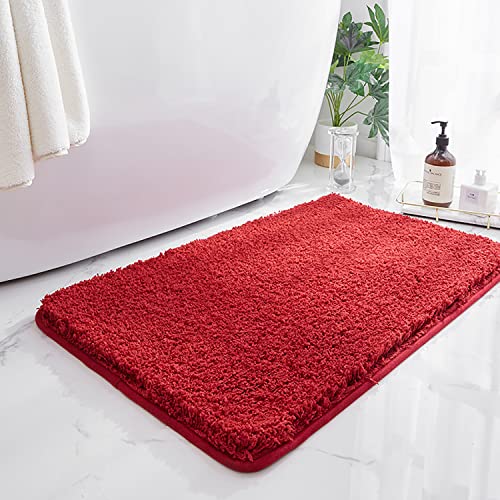 Putniu Badematte Mikrofaser Badezimmerteppich, Groß rutschfest Waschbar Teppich, Weich Super Saugfähig Badteppich, Badvorleger für Dusche Badewanne Toilette, Flauschige Duschvorleger (Rot, 60x90cm) von Putniu