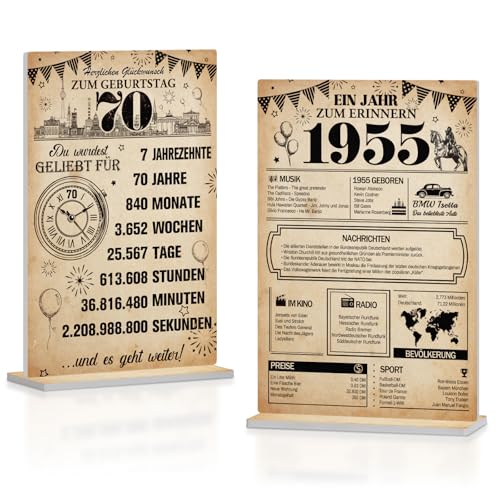 Putuo Decor 1955 Jahrgang Rückblick & 70 Geburtstag Tischaufsteller Set – PVC Deko Geschenk für Senioren, Eltern oder Großeltern von Putuo Decor