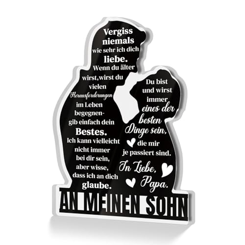 Putuo Decor Acrylschild An Meinen Sohn – Geschenk von Papa mit motivierender Botschaft – Dekoration für Kinderzimmer, Jugendzimmer oder Schreibtisch von Putuo Decor