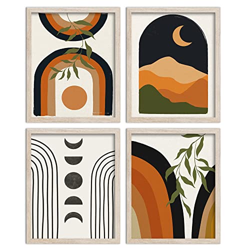 Putuo Dekor Boho Wanddrucke Set von 4, Mitte des Jahrhunderts abstrakt geometrische Dekoration Sonne Mond Wüste Poster Wandkunst, 20,3x25,4cm ungerahmt von Putuo Decor