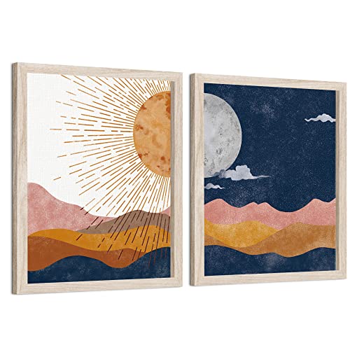 Putuo Dekor Boho Berge Wandkunstdrucke, Tag und Nacht Sonnenaufgang Sonnenuntergang Landschaft Leinwand Wandkunst, Mitte des Jahrhunderts moderner Kunstdruck Zimmerset, 20,3x25,4cm ungerahmt von Putuo Decor