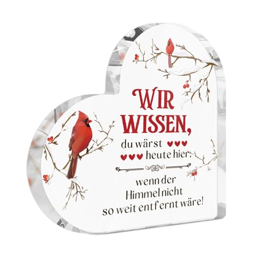 Putuo Decor Herzform Acryl Tischdeko Schild – Wir wissen, du wärst Heute Hier, Gedenkdeko mit Kardinalvogel und Zweigen von Putuo Decor