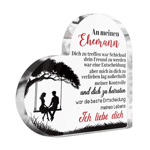 Putuo Decor Herzform Acryl Tischdeko Schild für Ehemann – Ich Liebe Dich, Romantisches Geschenk mit Spruch und Silhouettenmotiv von Putuo Decor