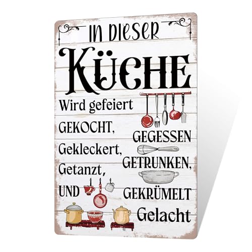 Putuo Decor Küchenschild – In dieser Küche wird gefeiert – Retro Blechschild für Wanddeko von Putuo Decor