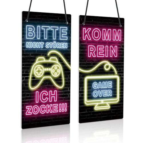 Putuo Decor PVC Gamer Türschild Ich zocke/Komm rein – Beidseitiges Schild im Neon-Design für Zockerzimmer oder Streaming-Raum Putuo Decor PVC Gamer Türschild Ich zocke/Komm rein – Beidseitiges Schild im Neon-Design für Zockerzimmer oder Streaming-Raum von Putuo Decor
