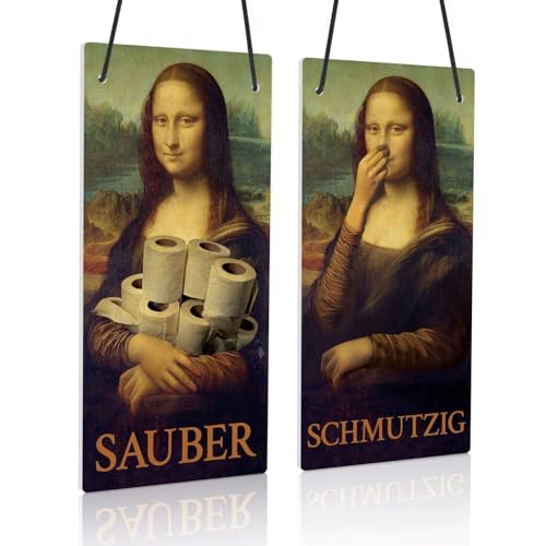 Putuo Decor PVC Toiletten Türschild – Lustiges Sauber/Schmutzig Schild mit Mona Lisa Motiv für WC, Gäste-WC oder Badezimmer von Putuo Decor