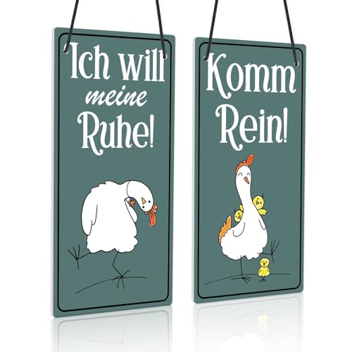 Putuo Decor PVC Türschild Huhn – Doppelseitiges Komm rein/Ich will meine Ruhe Schild mit lustigem Hühner-Motiv für Küche, Familienzimmer oder Mama-Zimmer von Putuo Decor