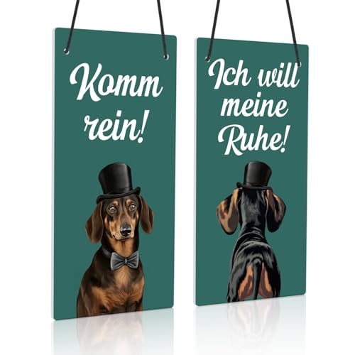 Putuo Decor PVC Türschild Hund – Doppelseitiges Komm rein/Ich will meine Ruhe Schild mit Dackel im Zylinder für Haustierfreunde oder Schlafzimmer von Putuo Decor