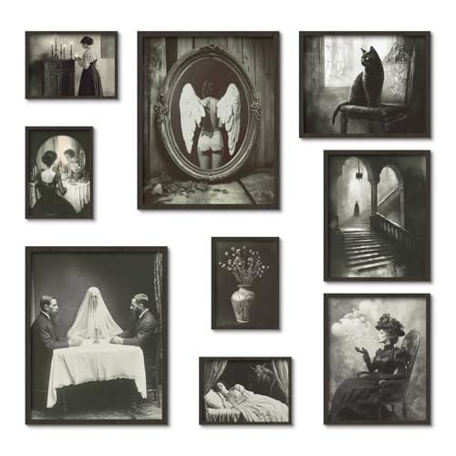 Putuo Decor Vintage Gothic Wandkunst, 9 Stück, dunkle ästhetische Dekoration, viktorianischer Horror, Leinwanddrucke, Spukhaus, gespenstische Figuren, schwarze Katze und Engelsflügel für Schlafzimmer Putuo Decor Vintage Gothic Wandkunst, 9 Stück, dunkle ästhetische Dekoration, viktorianischer Horror, Leinwanddrucke, Spukhaus, gespenstische Figuren, schwarze Katze und Engelsflügel für Schlafzimmer von Putuo Decor