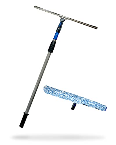 LEWI Fensterreinigungsset mit Teleskopstange (2x60 cm) – Profi Fensterwischer & Fensterabzieher je 55 cm Aluminium-Stange für hohe Fenster & Ecken - inkl. Konus & Gratisprobe GlasRein von Putzen wie die Profis