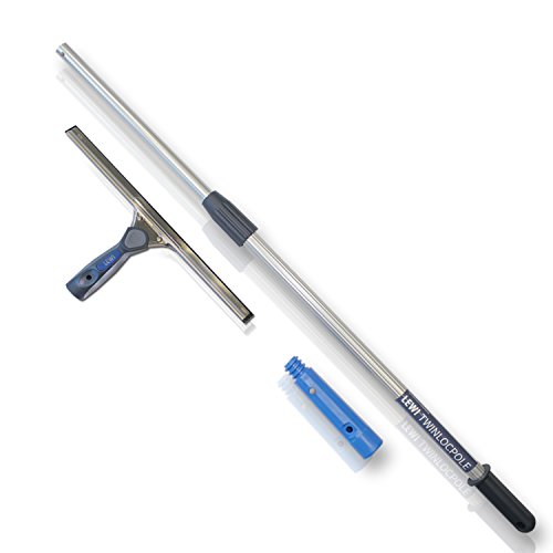 LEWI Kombi-Set Teleskopstange (2x60cm) + Fensterabzieher (35 cm) - Fensterwischer für normal große Fenster + Stange für höher gelegene Stellen, streifenfreies Ergebnis - inkl. Gratisprobe Glasreiniger von Putzen wie die Profis