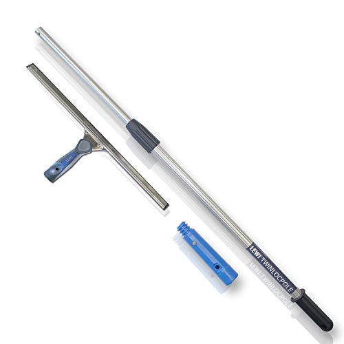 LEWI Kombi-Set Teleskopstange (2x60cm) + Fensterabzieher (45 cm) - Fensterwischer für kleine Fenster + Stange für höher gelegene Stellen, streifenfreies Ergebnis - inkl. Gratisprobe Glasreiniger von Putzen wie die Profis