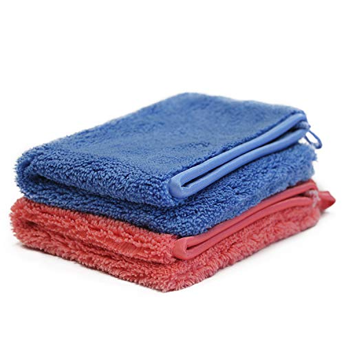 Putzen wie die Profis – 2X Ultra-Microfaser Reinigungshandschuh Set Blau + Rot - Mikrofaser Putzhandschuh für empfindliche Oberflächen - fusselfrei, waschbar bis 95 °C - inkl. Gratisprobe GlasRein von Putzen wie die Profis