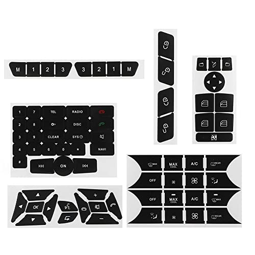 1/2 Set Ersatz Klimaanlage Dash Button Repair Decals Kit Auto Tasten Tür Lenkung A/C Fenster Radio Aufkleber für Mercedes 2007-14 von Puupaa