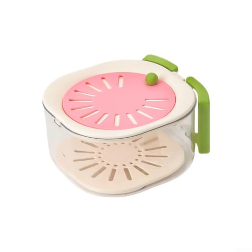 Abflusskorb mit drehbarem Deckel zum effizienten Waschen von Obst und Gemüse für die Küche (Rosa) von Puupaa