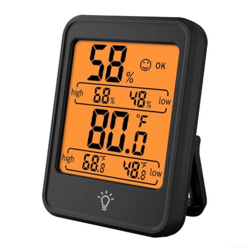 Digitales Thermometer-Hygrometer für den Innenbereich, mit Hintergrundbeleuchtung und Magnet für Flexibilität bei der Platzierung (schwarz) von Puupaa