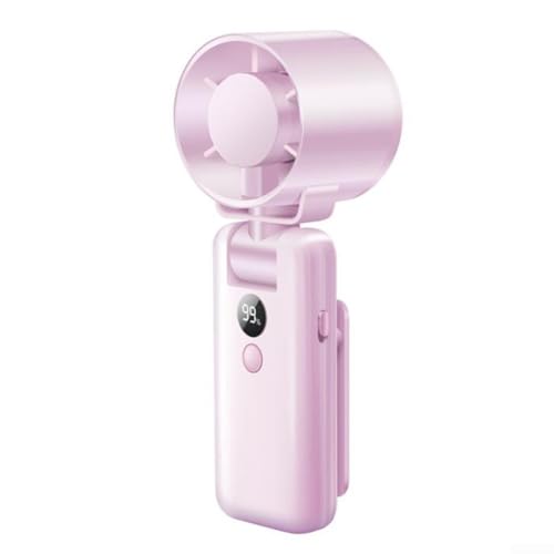 Kompakter Handventilator mit leicht ablesbarem Digitaldisplay und USB-Ladeanschluss (Rosa) von Puupaa