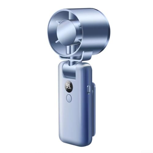 Kompakter Handventilator mit leicht ablesbarem Digitaldisplay und USB-Ladeanschluss (blau) von Puupaa
