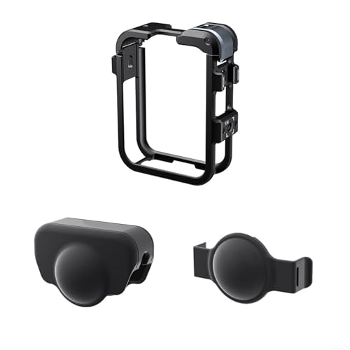 Leichtes Schutzrahmen-Set mit Schnellspanner-Metallkäfig für DJI OSMO360 mit zwei Objektivhüllen für Objektivschutz (schwarz) von Puupaa