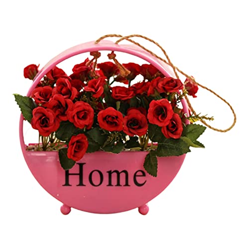Moderne Wand-Blumentöpfe, Wandmontage, hängende Vase, Pflanzenhalter, runde künstliche Blumentopf, gefälschte Rose, Innen- und Außenbereich, Garten, Heimdekoration, rote Rose von Puupaa
