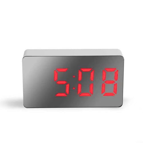 Puupaa Auto-Uhr, LED-Spiegel, digitaler Wecker, tragbar, elektronisch, Reiseuhr, mehrfarbiges Display, USB-betrieben, leiser Betrieb für Auto, Zuhause, Büro, Schlafzimmer (rot) von Puupaa